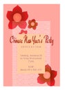 Chinese New Year`s Party Invitation with floral theme