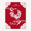 Chinese New Year sale design template. The year of rooster, chinese paper cut arts