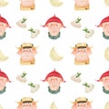 Chinese new year seamless pattern Funny teen pigs and dumplings