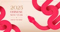 Chinese new year 2025 year of the Snake. Abstract background. Linear geometric red Snake illustration. Traditional