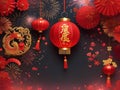 Chinese New Year Style Cherry Blossom Lantern Red Background Royalty Free Stock Photo