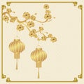 Chinese New Year. Stylized under bronze of Chinese lanterns on a cherry branch