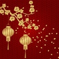 Chinese New Year. Stylized under the bronze of Chinese lanterns on a cherry branch