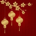 Chinese New Year. Stylized under bronze of Chinese lanterns on a cherry twig.