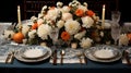 Chinese New Year Table Setting with Tangerines, Flowers, and Ornamental Dishes in Festive Tradition