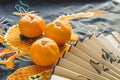 Chinese New year, tangerines and a fan lying on the silk fabric with an embroidered dragon