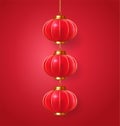 Chinese New Year. Three red Chinese lanterns on a red background. Highly realistic illustration Royalty Free Stock Photo