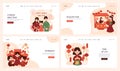 Chinese New Year tradition web banner or landing page set. Cheerful