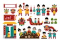 Chinese new year traditional folk holiday set of elements