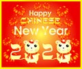 Chinese new year, two white rats, symbol, year of the metal rat vector, yellow fon  illustration Royalty Free Stock Photo