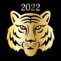 2022 Chinese new year gold tiger face graphic on black background