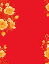 Chinese new year wallpaper concept. Golden flowers bloom against a vibrant red background Royalty Free Stock Photo