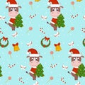 Chinese new year of the white bull 2021.Seamless Christmas pattern with bull, Christmas tree Royalty Free Stock Photo