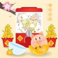2019 Chinese New Year, Year of Pig Vector with cute piggy come out from gashapon with 12 chinese zodiac.