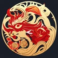 Chinese New Year, Year of the Rooster. Chinese Zodiac sign. AI generated