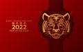 Chinese new year 2022 year of the tiger red and gold flower and asian elements paper cut with craft style on background. translat