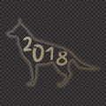 2018 chinese new year of yellow dog minmal concept with golden vector lines, glitter, foil texture, animal silhouette Royalty Free Stock Photo