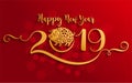 Chinese new year 2019 Zodiac sign with paper cut art and craft style on color Background.Chinese Translation : Year of the pig Royalty Free Stock Photo