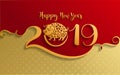 Chinese new year 2019 Zodiac sign with paper cut art and craft style on color Background.Chinese Translation : Year of the pig Royalty Free Stock Photo