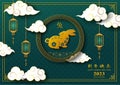Chinese New Year 2023,zodiac sign for the year of rabbit on green backgroundChinese translate mean happy new year,rabbit year Royalty Free Stock Photo