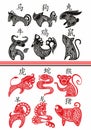 Chinese new year, zodiac signs, papercut icons and symbols. Vector illustrations Royalty Free Stock Photo