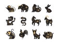 Chinese new year, zodiac signs, papercut icons and symbols. Vector illustrations