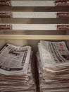 Chinese newspapers in the shelf of a school library Wuhan city