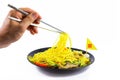 Chinese noodle stir with vegetable, tofu, mushroom. Vegetarian f Royalty Free Stock Photo