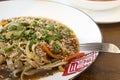 Chinese noodles with meat and vegetables and green onions