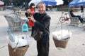 Chinese old man street seller Royalty Free Stock Photo