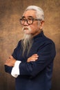 Chinese old man wearing eyeglasses with white hair and beard