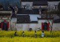 Walking in Chinese ancient old village in mountain, in xidi, anhui, huizhou, China.