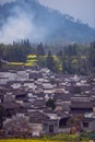 Chinese ancient old village overview in mountain, in xidi, anhui, huizhou, China. Royalty Free Stock Photo