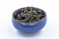 Chinese Oolong Green tea. Feng Huang Dan Cong in a blue ceramic bowl. Royalty Free Stock Photo