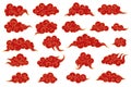 Chinese oriental curling clouds. Traditional decorative red asian cumulus cloud shape, stylized vintage style outline Royalty Free Stock Photo