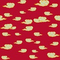 Chinese oriental ornament pattern with Thai traditional stylized clouds. Red Seamless background of golden items Royalty Free Stock Photo