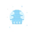 Chinese pagoda flat vector icon. Filled line style. Blue monochrome design. Editable stroke Royalty Free Stock Photo