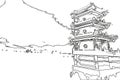 Chinese pagoda and lake sketch Royalty Free Stock Photo