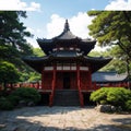 Chinese pagoda pavilion among the trees in Asian style park made with Generative AI Royalty Free Stock Photo