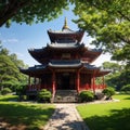 Chinese pagoda pavilion among the trees in Asian style park made with Generative AI Royalty Free Stock Photo