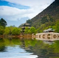 Chinese pagoda reflecting in the lake