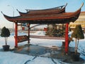 Chinese pagoda-style gazebo in Royalty Free Stock Photo