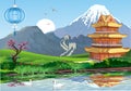 Chinese pagoda in the traditional Oriental style on the lake. Royalty Free Stock Photo