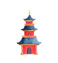 Chinese pagoda on white background. Taoist or buddhist temple watercolor illustration.