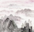 Chinese painting of high mountain landscape Royalty Free Stock Photo