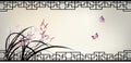 Chinese painting of Orchid and butterfly in ink style Royalty Free Stock Photo