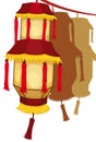Chinese palace lanterns hanging in row over a rope, Vector Illustration