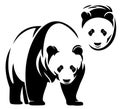 Chinese panda bear black and white vector outline