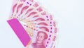 Chinese paper currency Yuan renminbi bill banknotes on white background, Banknote one hundred yuan, More chinese yuan background, Royalty Free Stock Photo