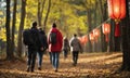 Chinese paper lanterns point people to the forest path